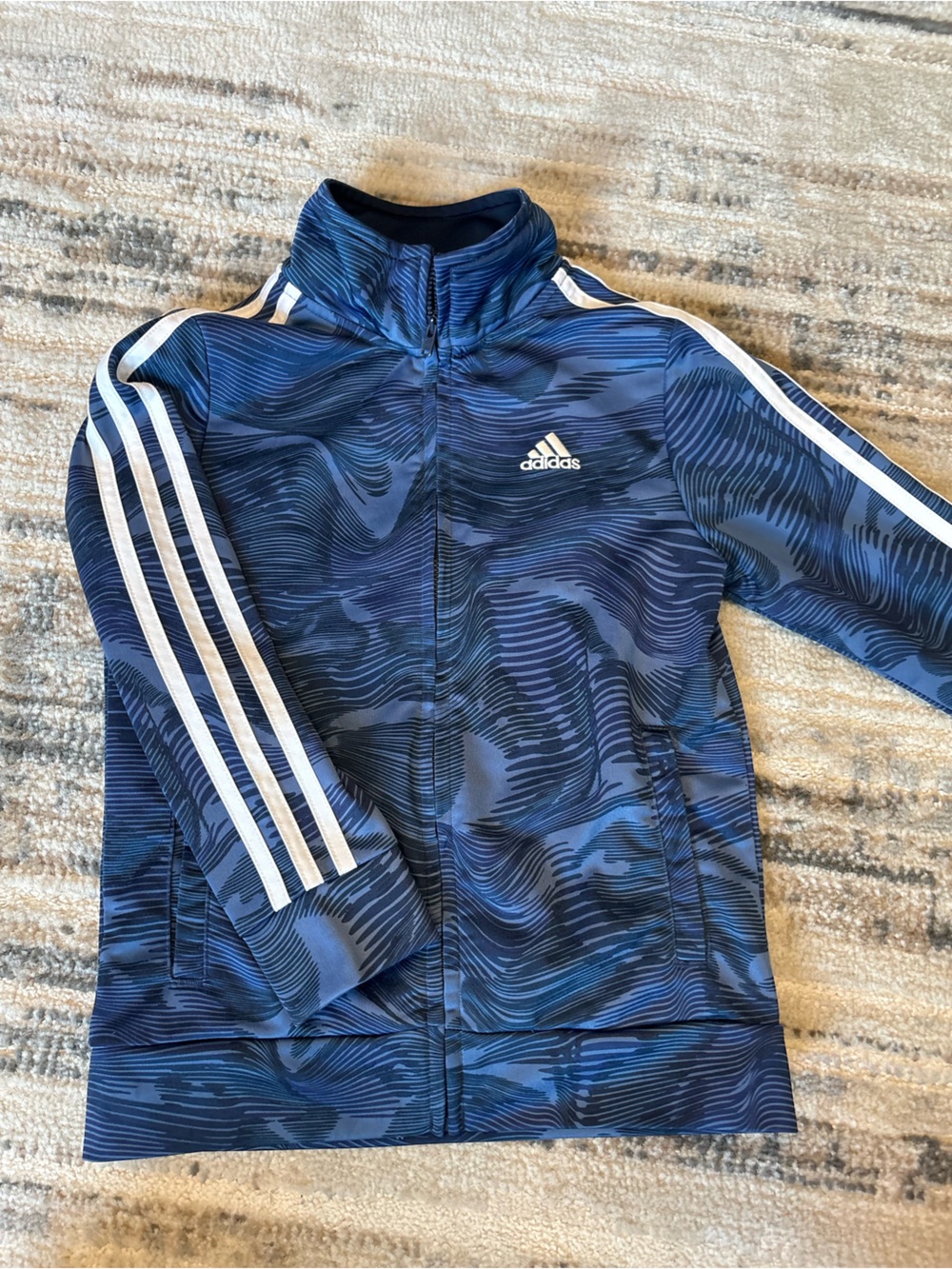 adidas Kids Blue Patterned Track Jacket with White Stripes